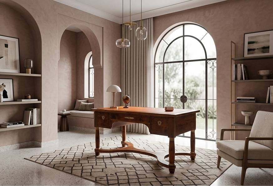 Bureau Napoléon III restauré — Marqueterie noyer et cuir pleine fleur à CasablancaBureau Napoléon III