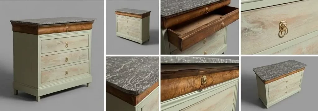 Commode Louis Philippe transformée — Lasure vert d'eau et marbre à Casablanca 4 Commode Louis Philippe transformé