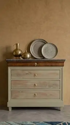 Commode Louis Philippe transformée — Lasure vert d'eau et marbre à Casablanca 3 Commode Louis Philippe imago concept Casablanca