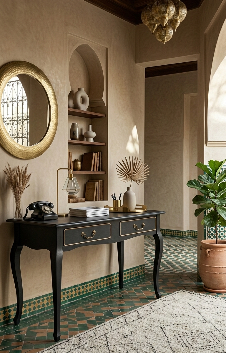 Table de métier Singer transformée en bureau — Noir mat et poirier à Casablanca 1 Mbl Bureau Noir L Table de métier Singer avec plateau amovible pour machine à coudre transformé en bureau avec rangement pour ordinateur portable.