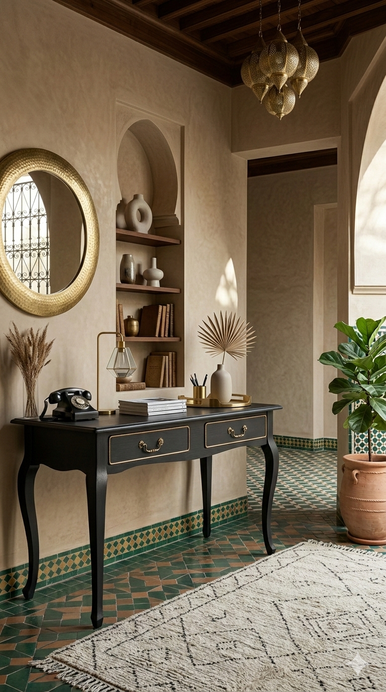 Table de métier Singer transformée en bureau — Noir mat et poirier à Casablanca