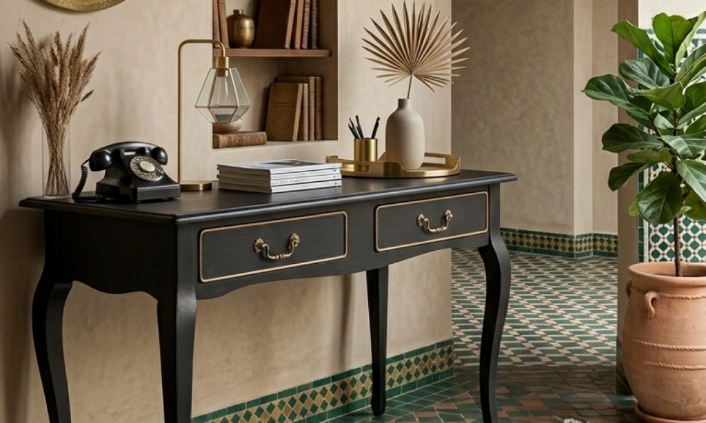 Table de métier Singer transformée en bureau — Noir mat et poirier à Casablanca 5 table de métier Singer transformé